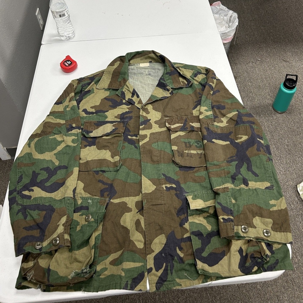 Military Field Jacket Mens M Green Camo US Navy Tactical Utility Distressed